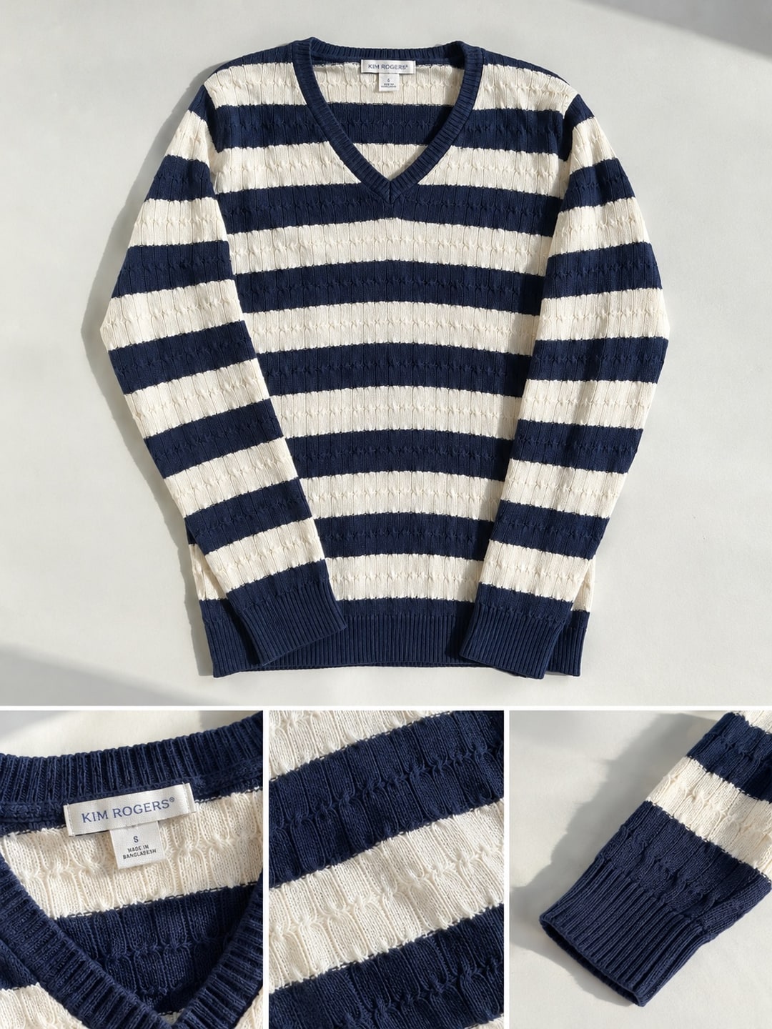 Christmas blue white striped cable knitwear jumper