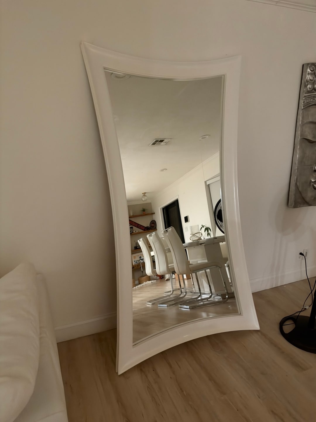 Large Floor Mirror with White Curved Frame