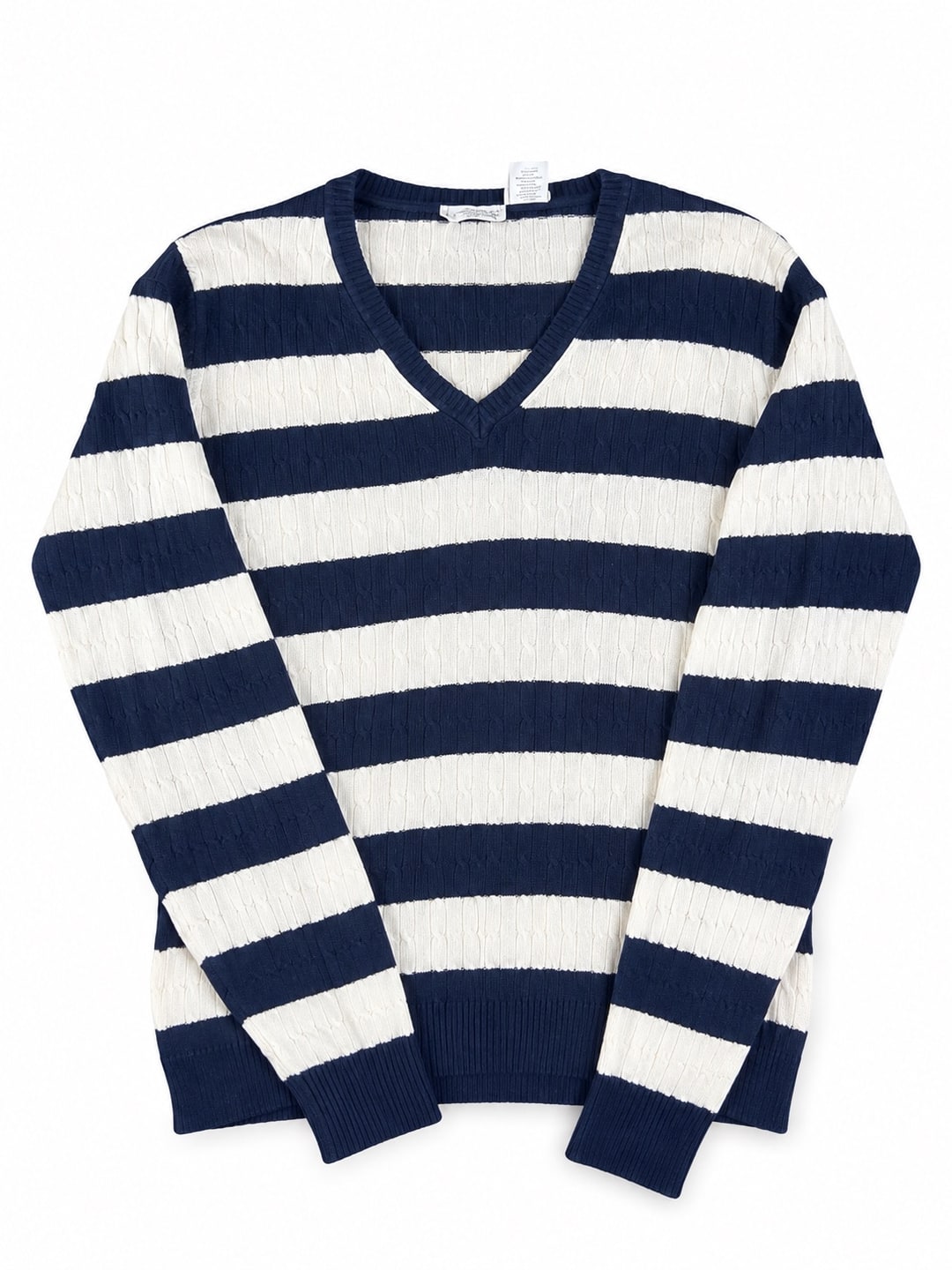 Christmas blue white striped cable knitwear jumper, photo 4